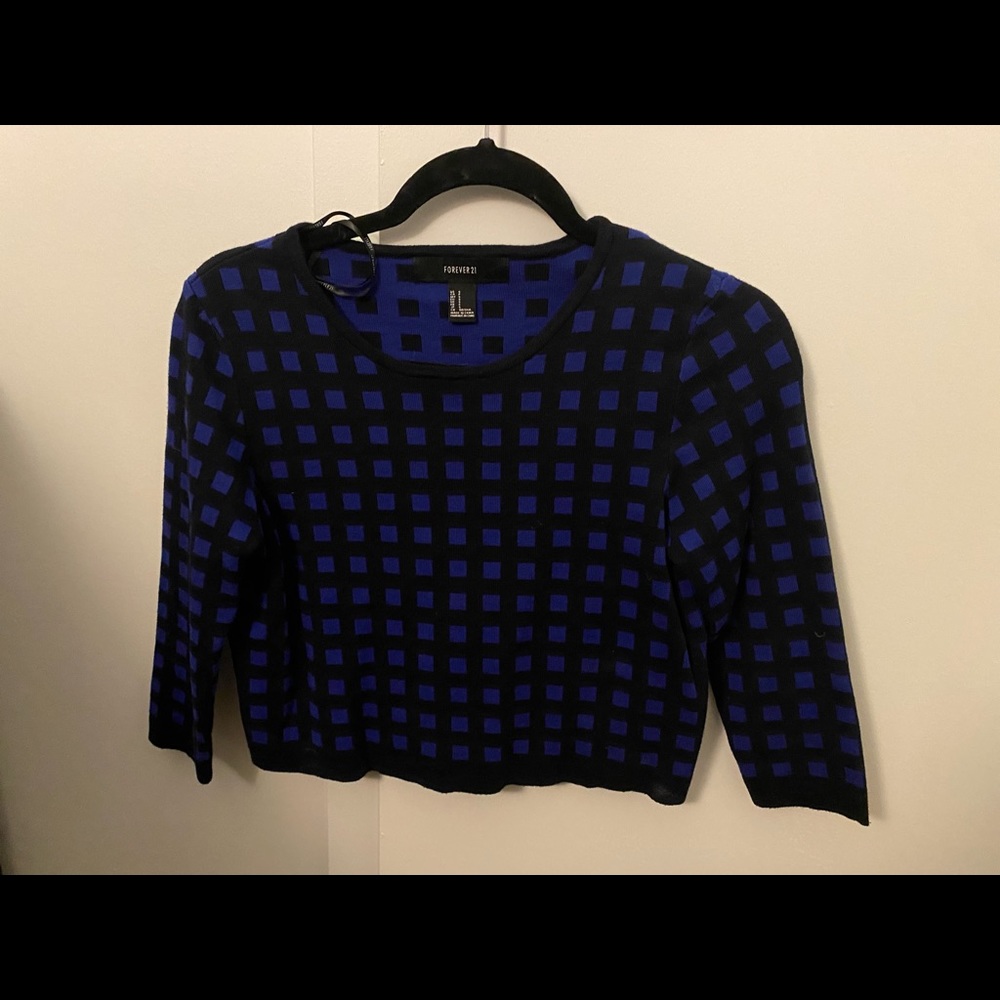 Blue and black checkered forever 21 crop sweater